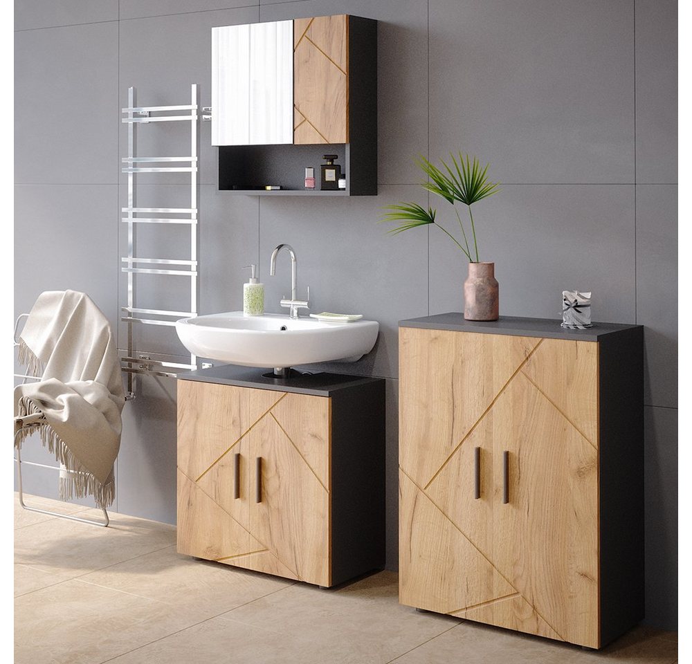 Vicco Badezimmerspiegelschrank Irma, Anthrazit/Eiche, 54 x 55 cm (1-St) – Bild 4 von 5
