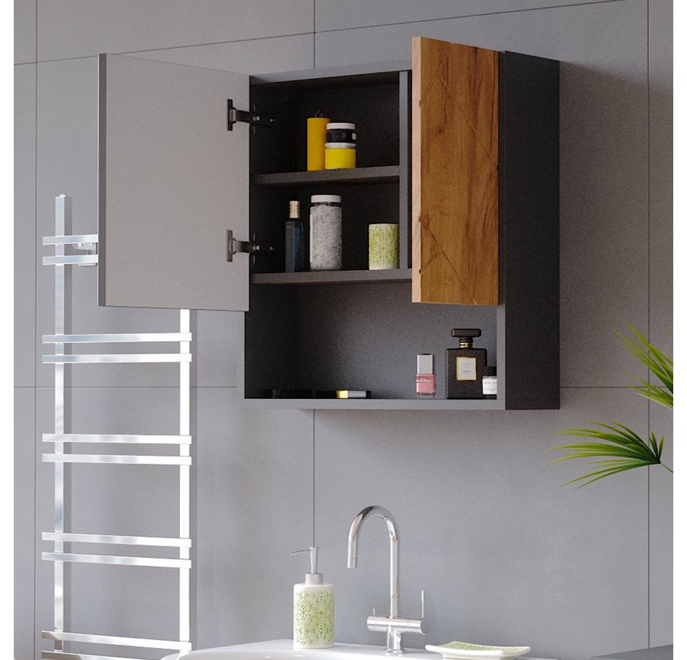 Vicco Badezimmerspiegelschrank Irma, Anthrazit/Eiche, 54 x 55 cm (1-St) – Bild 5 von 5