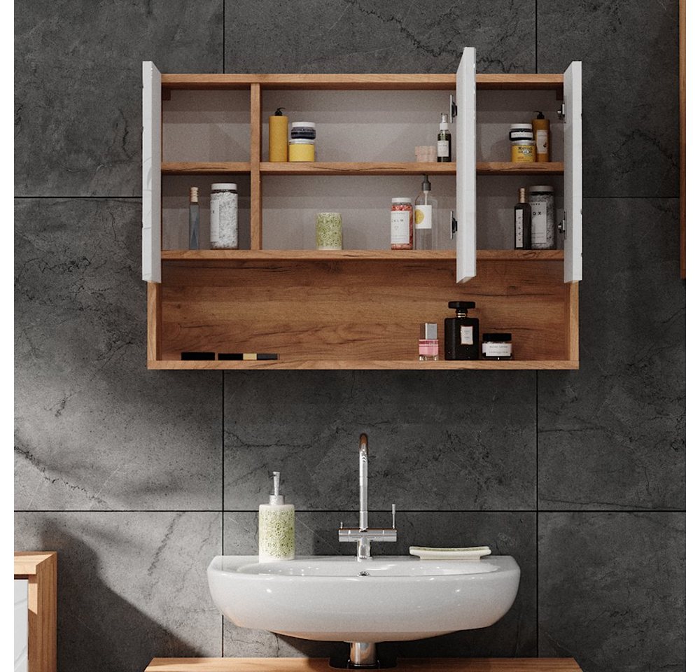 Vicco Badezimmerspiegelschrank Irma, Eiche/Weiß Hochglanz, 80.1 x 55 cm (1-St) – Bild 5 von 5