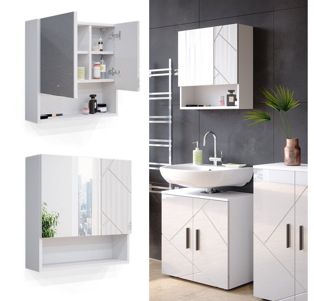 Vicco Badezimmerspiegelschrank Irma, Weiß Hochglanz, 54 x 55 cm (1-St) – Bild 2 von 5