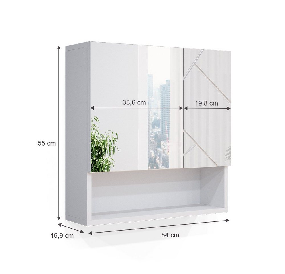 Vicco Badezimmerspiegelschrank Irma, Weiß Hochglanz, 54 x 55 cm (1-St) – Bild 3 von 5