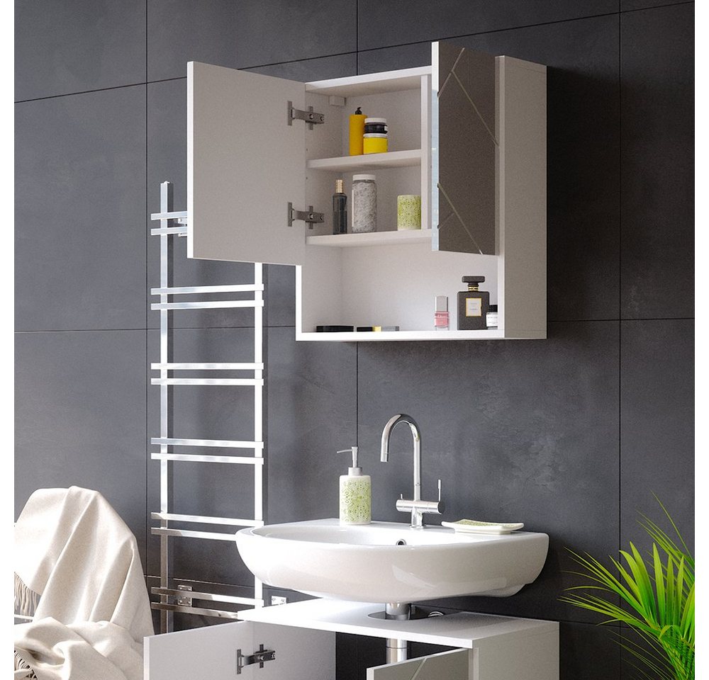 Vicco Badezimmerspiegelschrank Irma, Weiß Hochglanz, 54 x 55 cm (1-St) – Bild 5 von 5