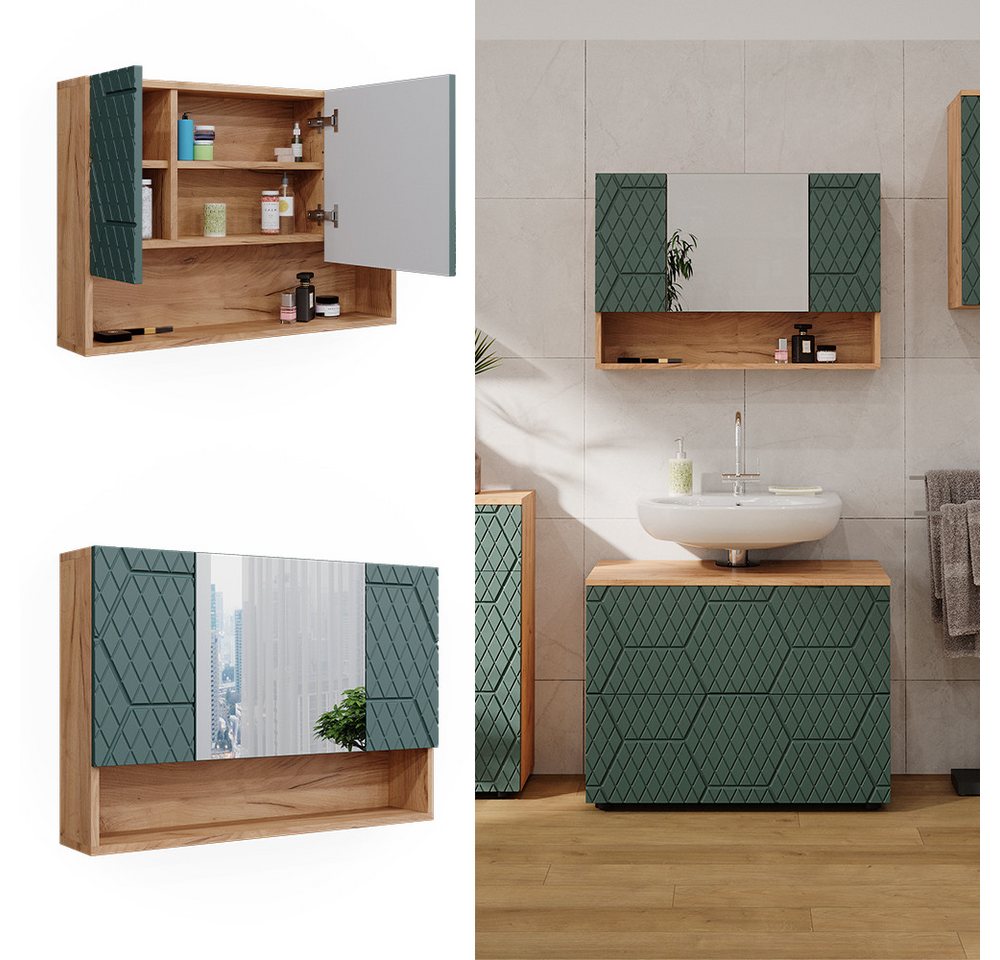 Vicco Badezimmerspiegelschrank Irma, Goldkraft Eiche/Grün, 80.1 x 55 cm (1-St) – Bild 2 von 5