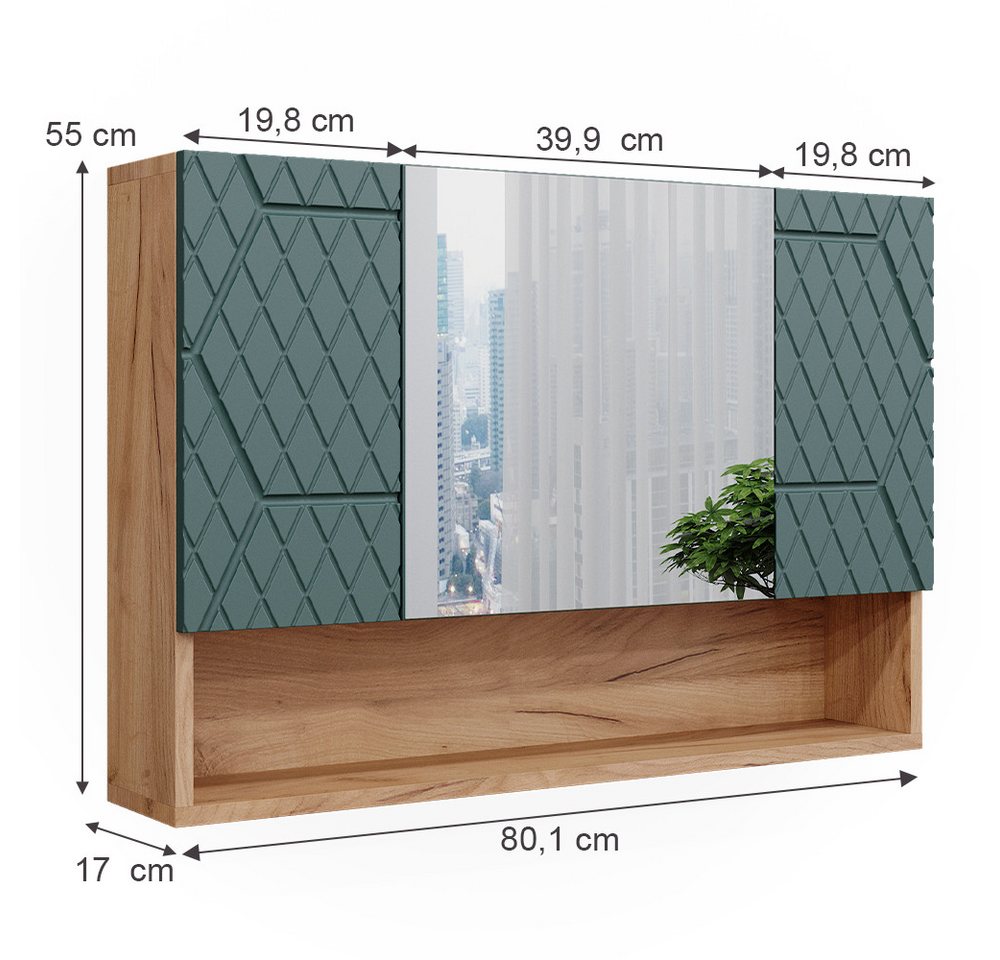 Vicco Badezimmerspiegelschrank Irma, Goldkraft Eiche/Grün, 80.1 x 55 cm (1-St) – Bild 3 von 5
