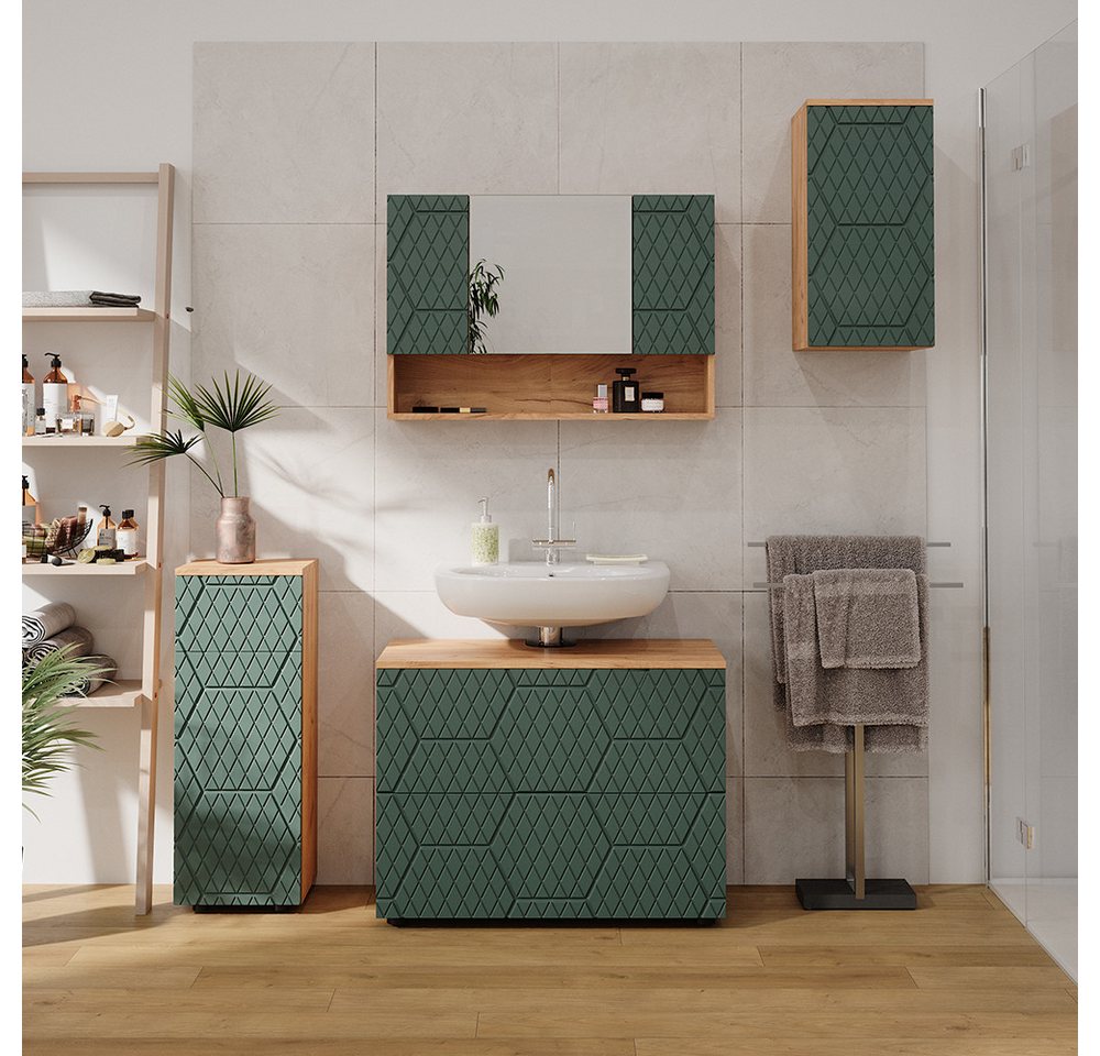Vicco Badezimmerspiegelschrank Irma, Goldkraft Eiche/Grün, 80.1 x 55 cm (1-St) – Bild 4 von 5