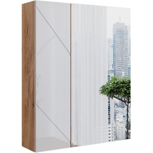 Vicco Badezimmerspiegelschrank Irma, Goldkraft Eiche/Weiß Hochglanz, 60 x 75 cm (1-St)