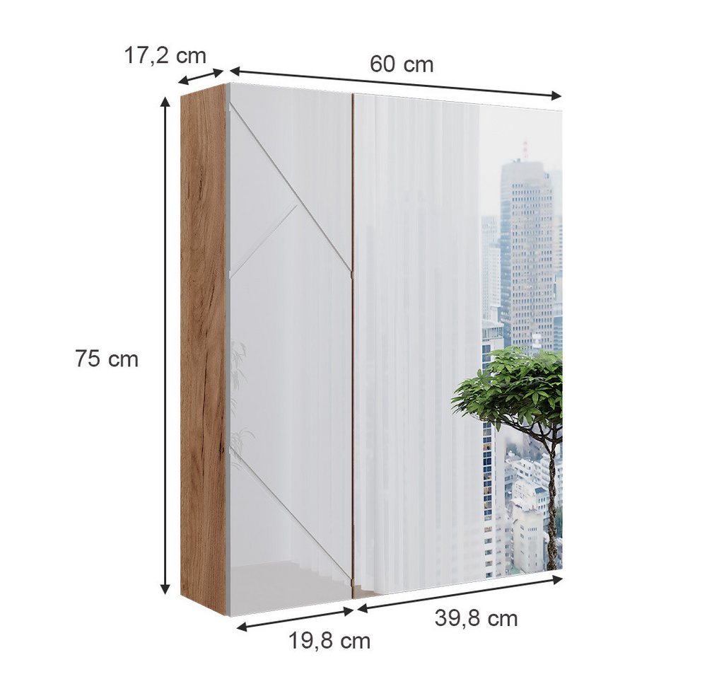 Vicco Badezimmerspiegelschrank Irma, Goldkraft Eiche/Weiß Hochglanz, 60 x 75 cm (1-St) – Bild 3 von 5