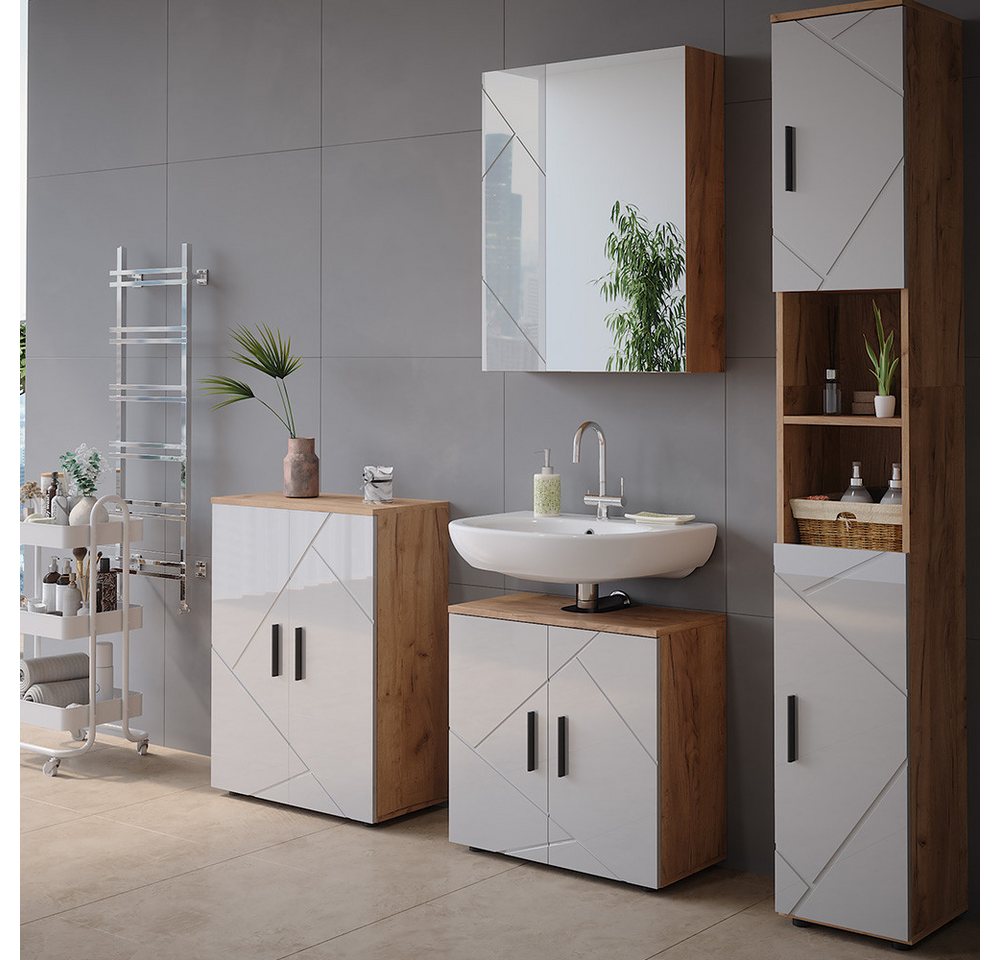 Vicco Badezimmerspiegelschrank Irma, Goldkraft Eiche/Weiß Hochglanz, 60 x 75 cm (1-St) – Bild 4 von 5