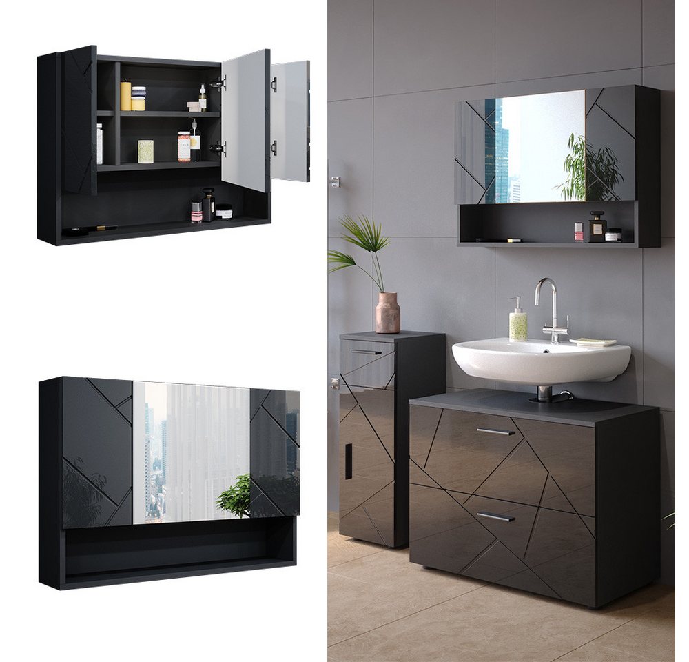 Vicco Badezimmerspiegelschrank Irma, Anthrazit Hochglanz, 80 x 55 cm (1-St) – Bild 2 von 5