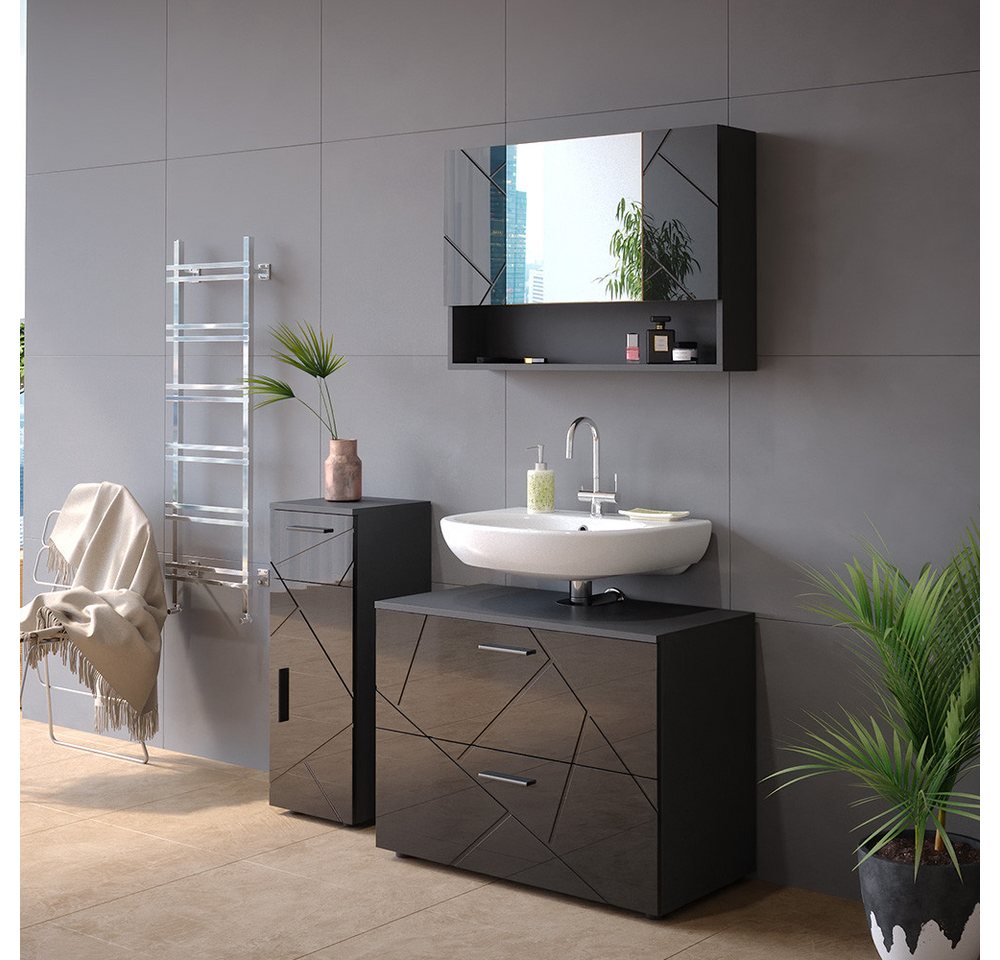 Vicco Badezimmerspiegelschrank Irma, Anthrazit Hochglanz, 80 x 55 cm (1-St) – Bild 4 von 5