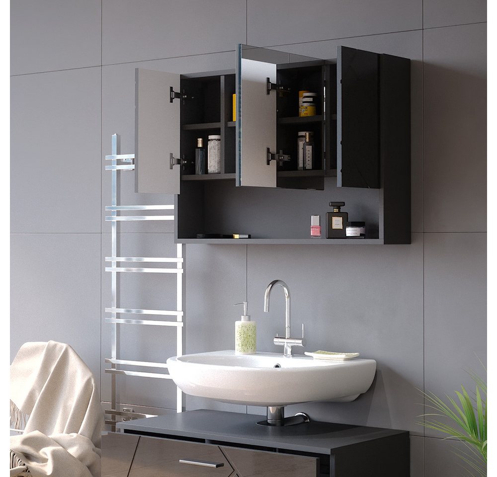 Vicco Badezimmerspiegelschrank Irma, Anthrazit Hochglanz, 80 x 55 cm (1-St) – Bild 5 von 5