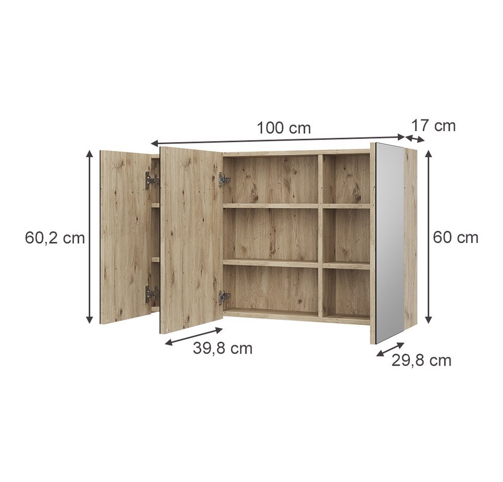 Vicco Badezimmerspiegelschrank Lavia, Artisan-Eiche, 100 x 60.2 cm – Bild 2 von 5
