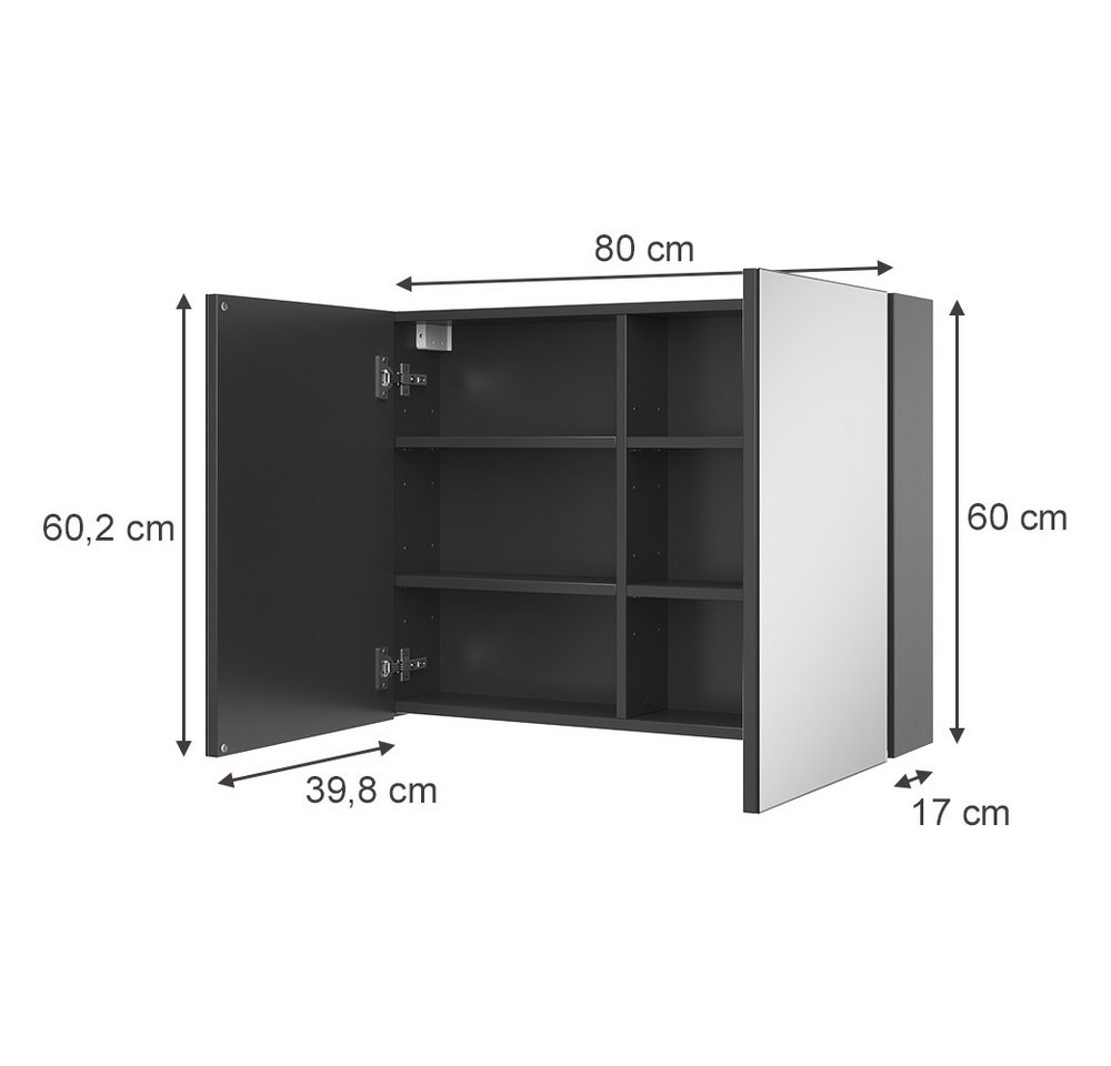 Vicco Badezimmerspiegelschrank Lavia, Anthrazit, 80 x 60.2 cm – Bild 2 von 5