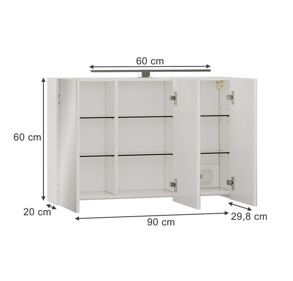 Vicco Badezimmerspiegelschrank Lavio, Weiß, 90 x 60 cm mit LED-Beleuchtung (1-St) – Bild 2 von 5