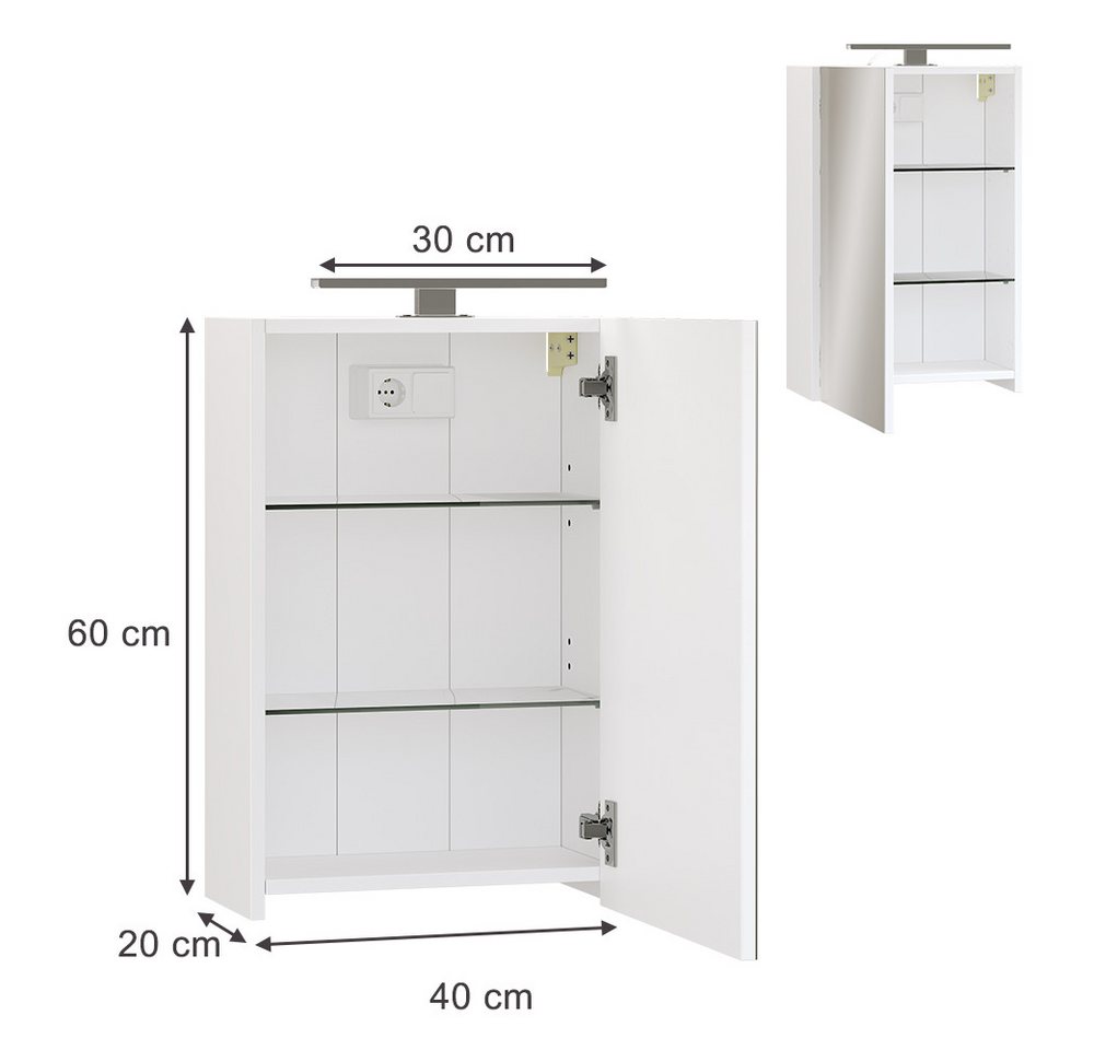 Vicco Badezimmerspiegelschrank Lavio, Weiß, 40 x 60 cm mit LED-Beleuchtung (1-St) – Bild 2 von 5