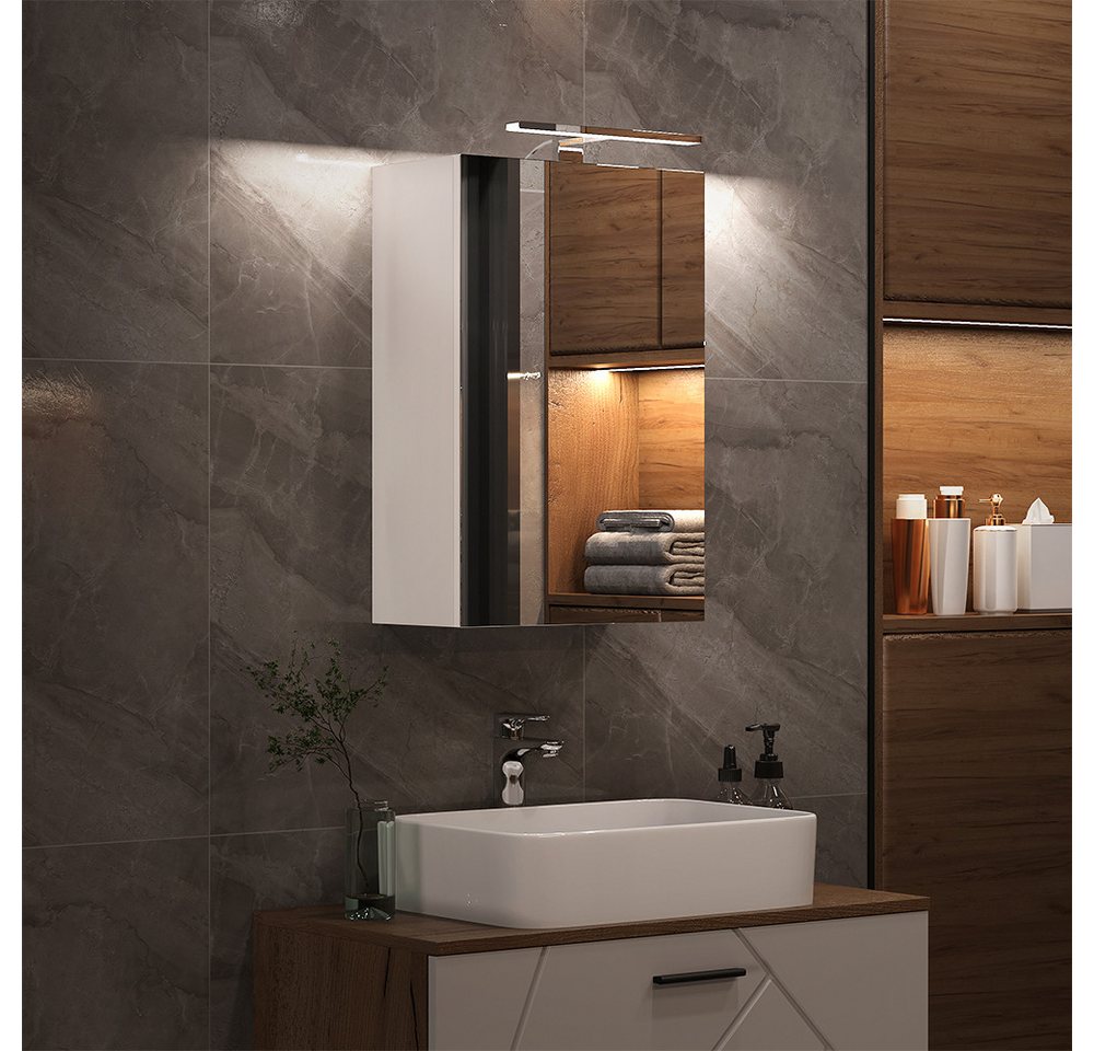 Vicco Badezimmerspiegelschrank Lavio, Weiß, 40 x 60 cm mit LED-Beleuchtung (1-St) – Bild 3 von 5