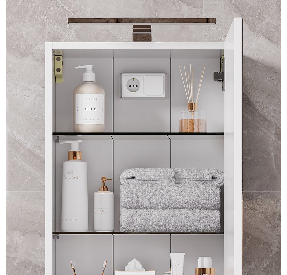 Vicco Badezimmerspiegelschrank Lavio, Weiß, 40 x 60 cm mit LED-Beleuchtung (1-St) – Bild 4 von 5