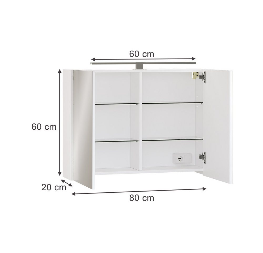Vicco Badezimmerspiegelschrank Lavio, Weiß, 80 x 60 cm mit LED-Beleuchtung (1-St) – Bild 2 von 5