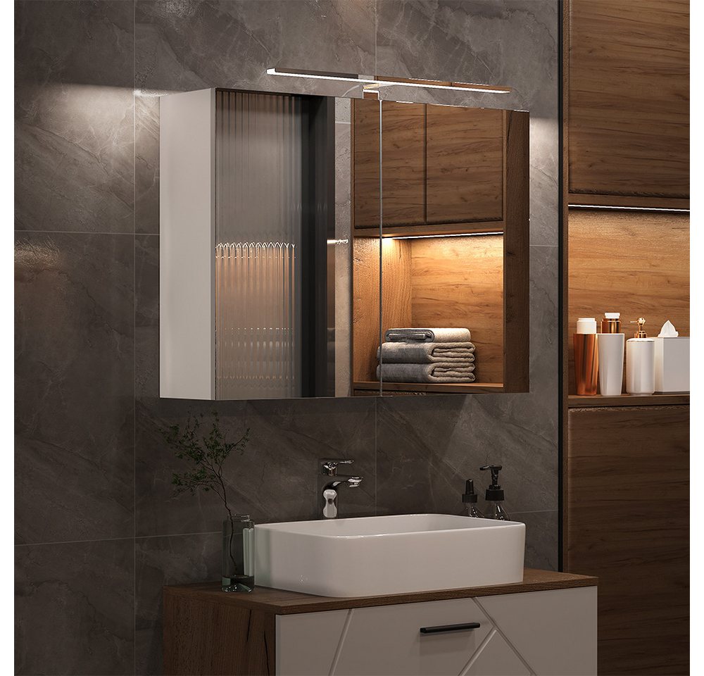 Vicco Badezimmerspiegelschrank Lavio, Weiß, 80 x 60 cm mit LED-Beleuchtung (1-St) – Bild 3 von 5