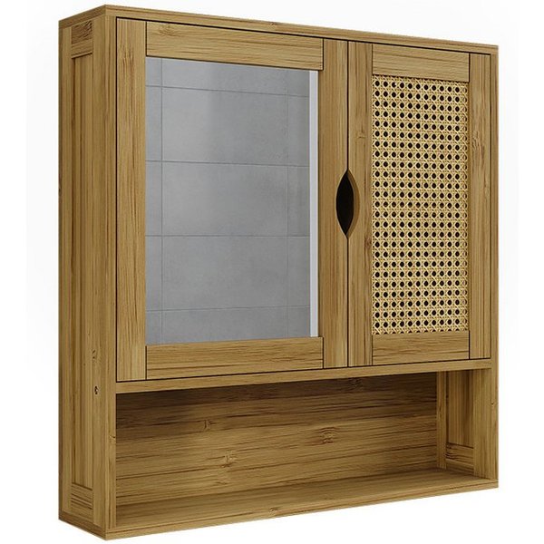 Vicco Badezimmerspiegelschrank Liora, Bambus/Rattan, 56 x 58 cm mit Spiegel (1-St)