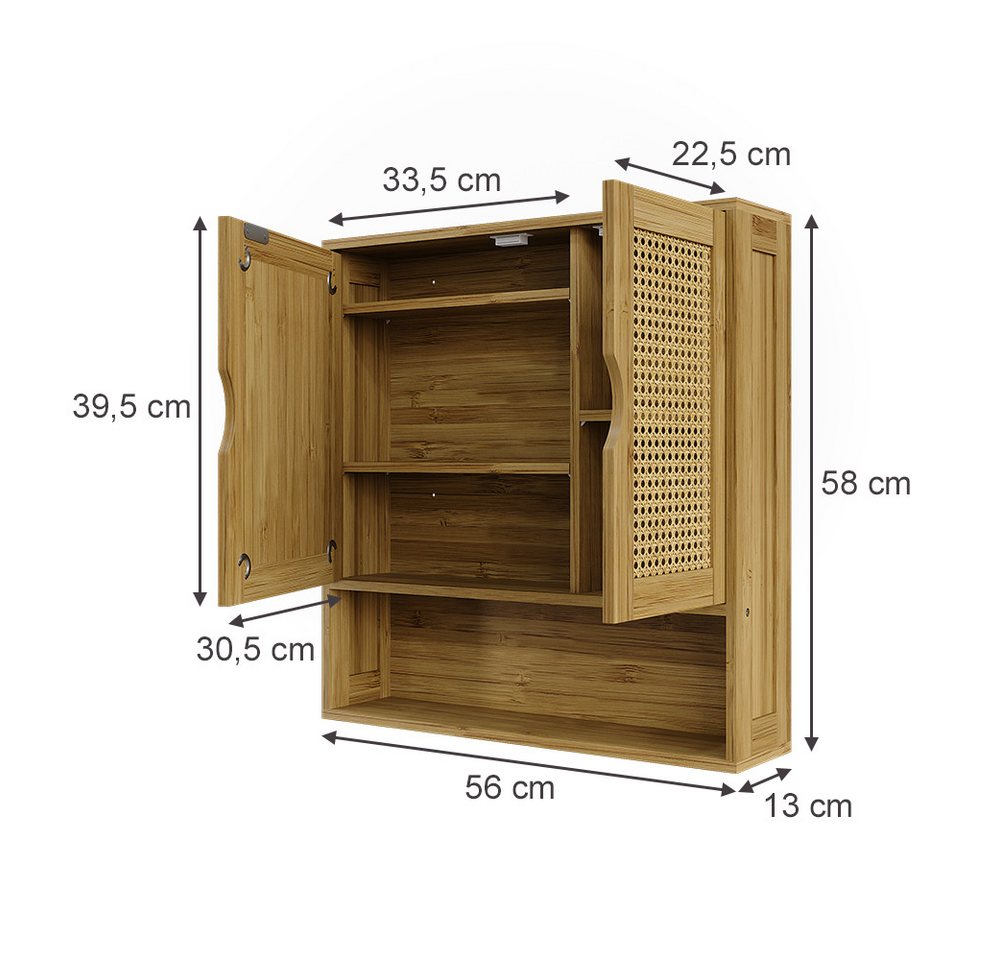 Vicco Badezimmerspiegelschrank Liora, Bambus/Rattan, 56 x 58 cm mit Spiegel (1-St) – Bild 2 von 5