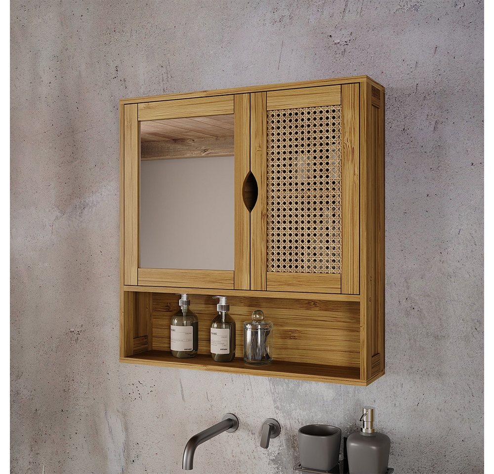 Vicco Badezimmerspiegelschrank Liora, Bambus/Rattan, 56 x 58 cm mit Spiegel (1-St) – Bild 3 von 5