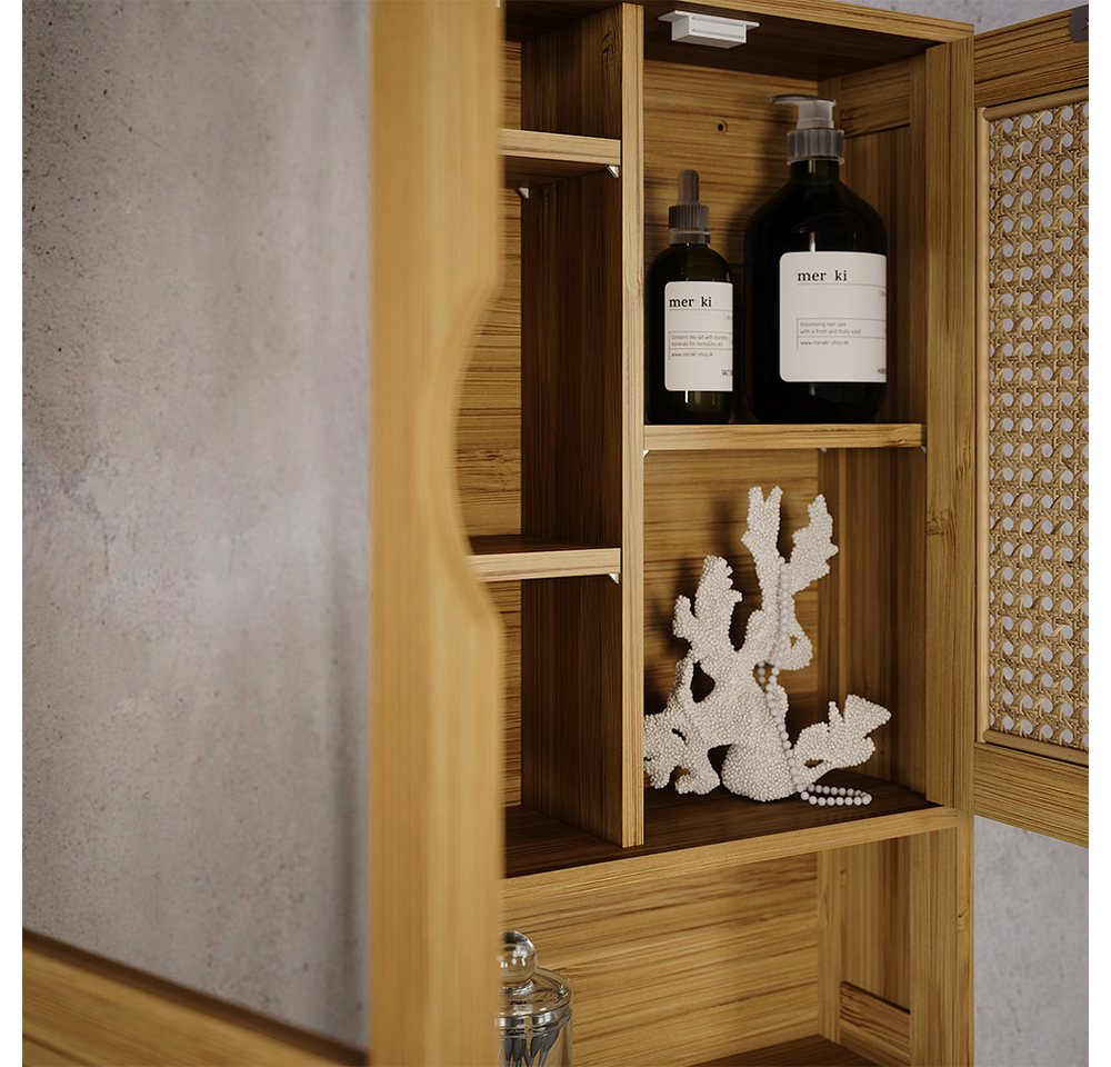 Vicco Badezimmerspiegelschrank Liora, Bambus/Rattan, 56 x 58 cm mit Spiegel (1-St) – Bild 4 von 5