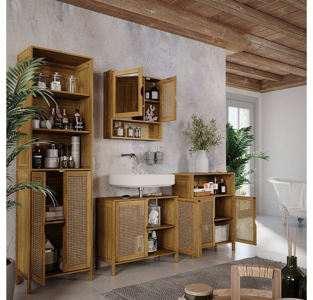 Vicco Badezimmerspiegelschrank Liora, Bambus/Rattan, 56 x 58 cm mit Spiegel (1-St) – Bild 5 von 5