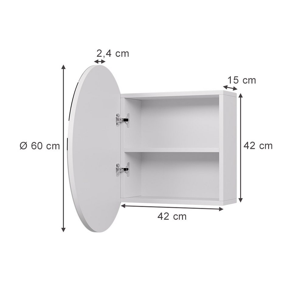 Vicco Badezimmerspiegelschrank Loki, Weiß, 60 x 60 cm mit 2 Fächern (1-St) – Bild 2 von 5