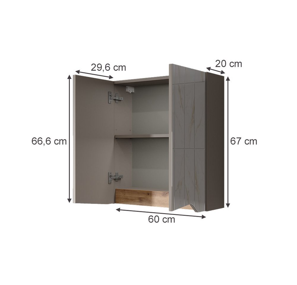 Vicco Badezimmerspiegelschrank Marelle, Greige/Artisan-Eiche, 60 x 67 cm mit höhenverstellbarem E... (1-St) – Bild 2 von 5