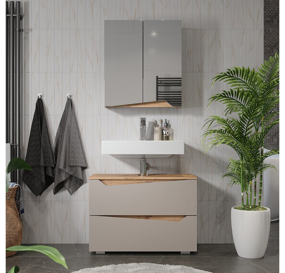 Vicco Badezimmerspiegelschrank Marelle, Greige/Artisan-Eiche, 60 x 67 cm mit höhenverstellbarem E... (1-St) – Bild 3 von 5