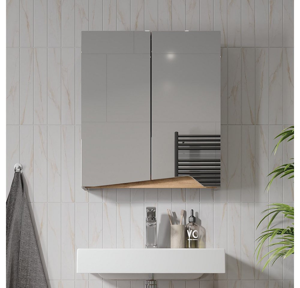 Vicco Badezimmerspiegelschrank Marelle, Greige/Artisan-Eiche, 60 x 67 cm mit höhenverstellbarem E... (1-St) – Bild 4 von 5