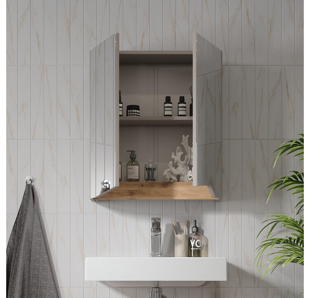 Vicco Badezimmerspiegelschrank Marelle, Greige/Artisan-Eiche, 60 x 67 cm mit höhenverstellbarem E... (1-St) – Bild 5 von 5