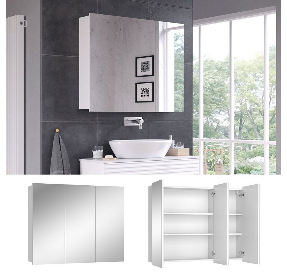 Vicco Badezimmerspiegelschrank Sola, Weiß, 100 x 79.8 cm mit 3 Türen (1-St) – Bild 2 von 5