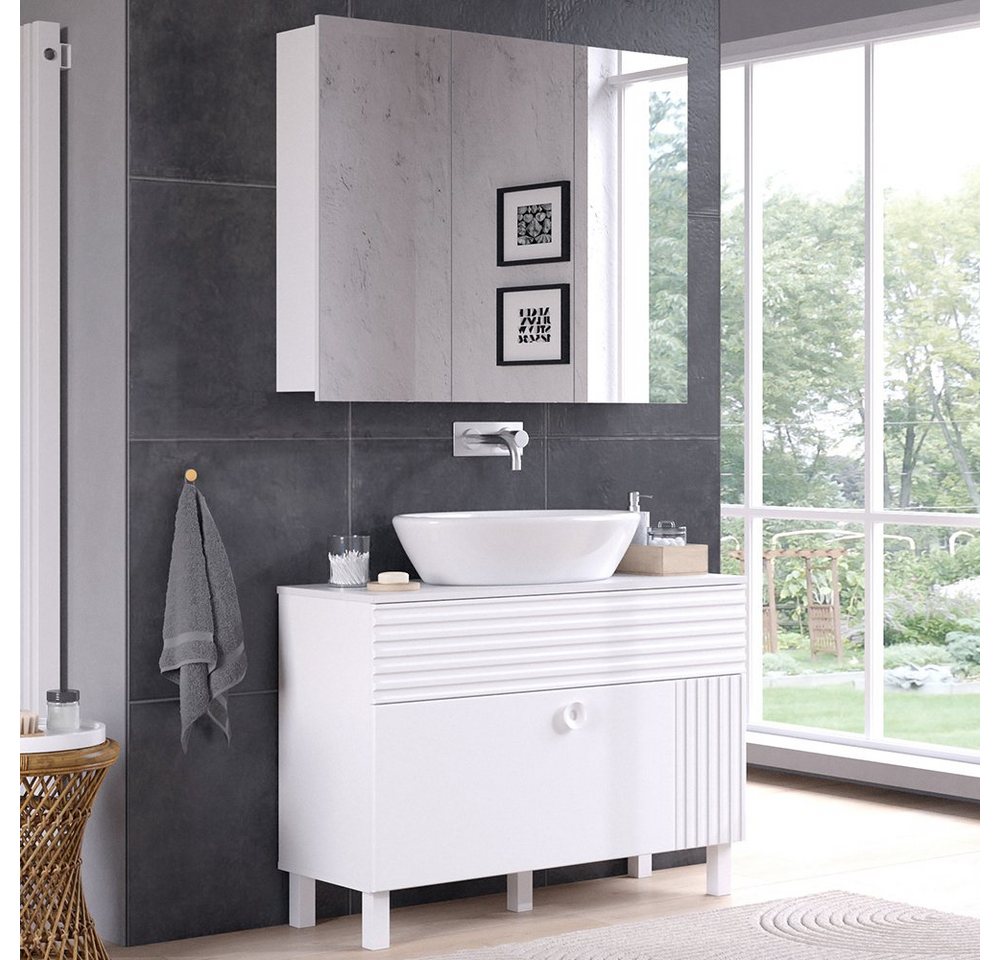 Vicco Badezimmerspiegelschrank Sola, Weiß, 100 x 79.8 cm mit 3 Türen (1-St) – Bild 4 von 5