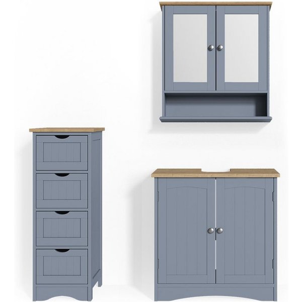 Vicco Badmöbel-Set Bianco, Grau, 3-teilig, (3-St., 3er Set)