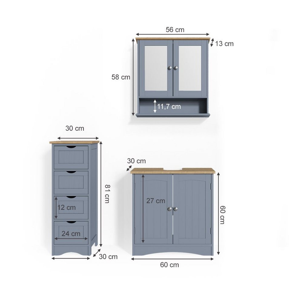 Vicco Badmöbel-Set Bianco, Grau, 3-teilig, (3-St., 3er Set) – Bild 3 von 5