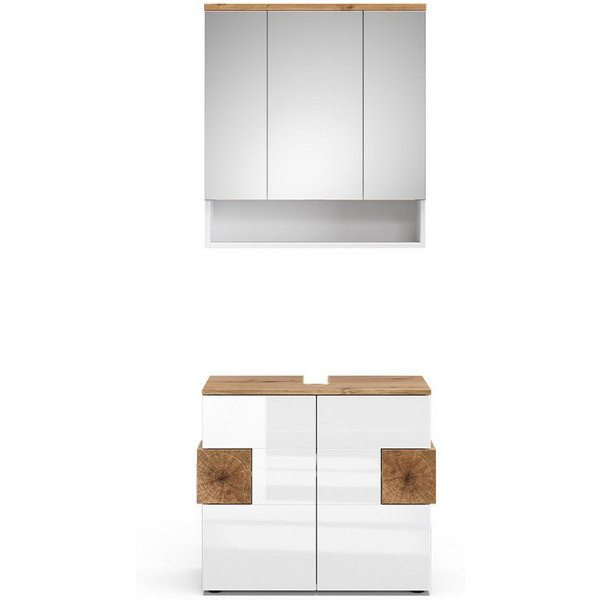 Vicco Badmöbel-Set Eden, Weiß Hochglanz, 2-teilig, (2-St., 2er Set)