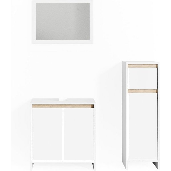 Vicco Badmöbel-Set Emma, Weiß/Sonoma, 3-teilig, (3-er Set, 3-St., 3er Set)