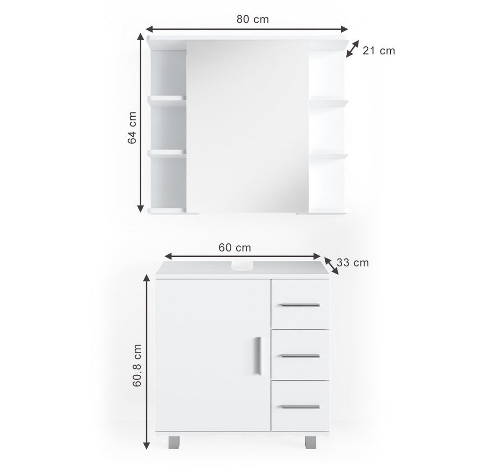 Vicco Badmöbel-Set Ilias, Weiß, 2-teilig, (2er Set, 2-St., 2er Set) – Bild 3 von 5