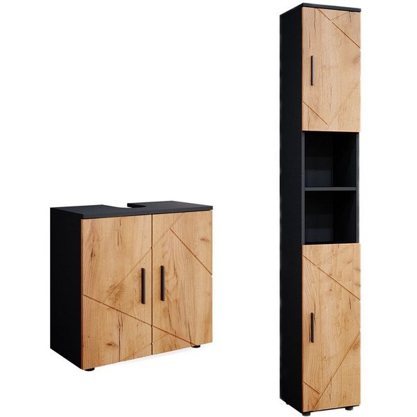 Vicco Badmöbel-Set Irma, Goldkraft Eiche/Anthrazit, 2-teilig, (2-St., 2er Set)