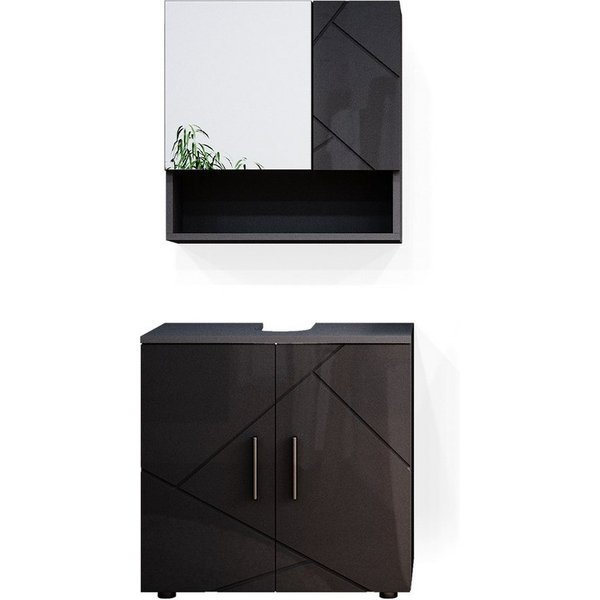 Vicco Badmöbel-Set Irma, Anthrazit Hochglanz, 2-teilig, (2-St., 2er Set)