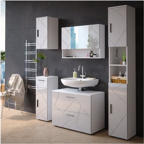Vicco Badmöbel-Set Irma, Weiß Hochglanz, 5-teilig, (5-St., 5er Set)