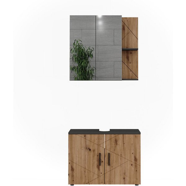 Vicco Badmöbel-Set Irma, Anthrazit/Goldkraft Eiche, 2-teilig, (2-St., 2er Set)