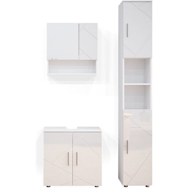 Vicco Badmöbel-Set Irma, Weiß Hochglanz, 3-teilig, (3-er Set, 3-St., 3er Set)