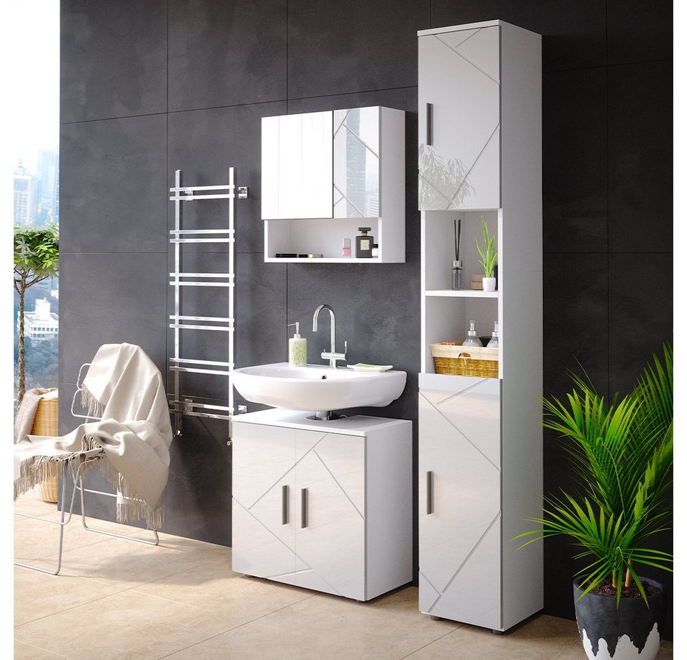 Vicco Badmöbel-Set Irma, Weiß Hochglanz, 3-teilig, (3-er Set, 3-St., 3er Set) – Bild 4 von 5
