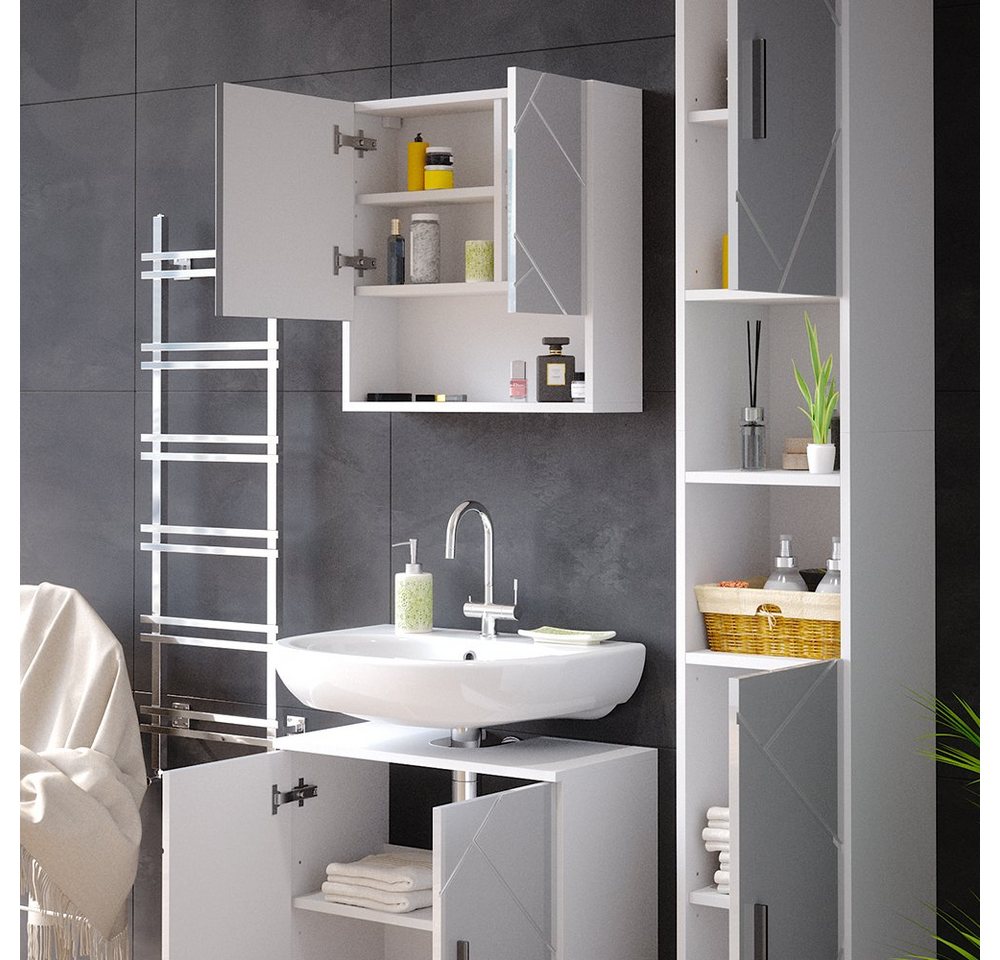 Vicco Badmöbel-Set Irma, Weiß Hochglanz, 3-teilig, (3-er Set, 3-St., 3er Set) – Bild 5 von 5