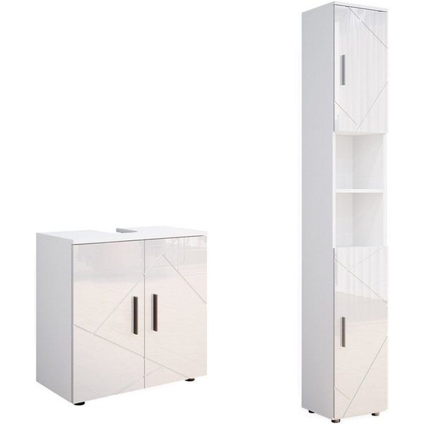 Vicco Badmöbel-Set Irma, Weiß Hochglanz, 2-teilig, (2-St., 2er Set)