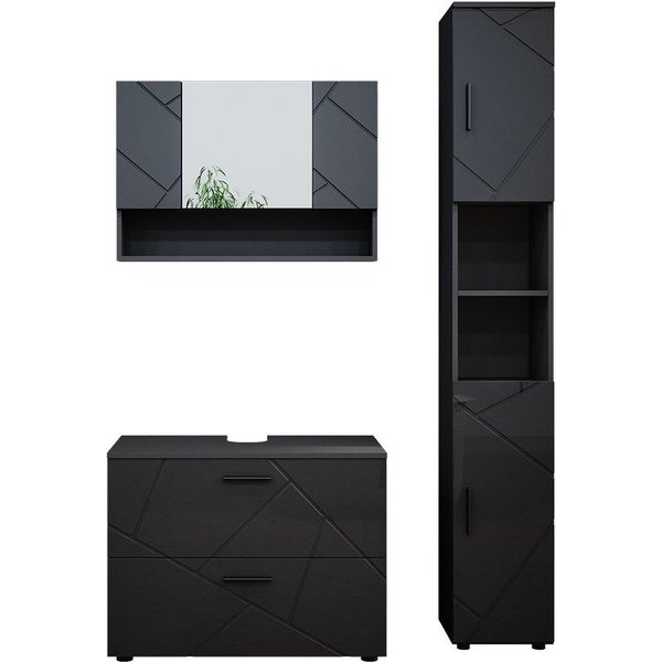 Vicco Badmöbel-Set Irma, Anthrazit Hochglanz, 3-teilig, (3-St., 3er Set)