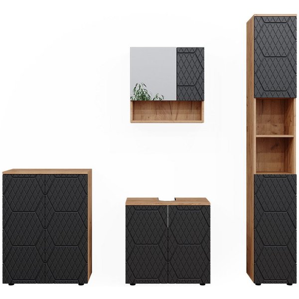 Vicco Badmöbel-Set Irma, Anthrazit mit Wabenstruktur, 4-teilig, (4-er Set, 4-St., 4er Set)